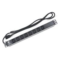 Cabeus PDU-8I-2IEC Блок розеток для 19" шкафов, горизонтальный, 8 розеток IEC 320 C13, 10 A, без выключателя, алюминиевый корпус, шнур 2 м, вилка IEC 320 C14