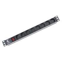 Cabeus PDU-8P Блок евророзеток для 19" шкафов, горизонтальный, 8 розеток, 10 A, выключатель, гнездо под шнур, алюминиевый корпус