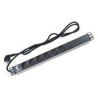 Cabeus PDU-6P-2EU Блок евророзеток для 19" шкафов, горизонтальный, 6 розеток, 16 A, без выключателя, шнур 2м, алюминиевый корпус, немецкий стандарт