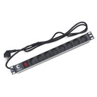 Cabeus PDU-8P-2EU Блок евророзеток для 19" шкафов, горизонтальный, 8 розеток, 16 A, выключатель, шнур 2м, алюминиевый корпус, немецкий стандарт