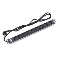 Cabeus PDU-9P-2EU Блок евророзеток для 19" шкафов, горизонтальный, 9 розеток, 16 A, без выключателя, шнур 2м, алюминиевый корпус, немецкий стандарт