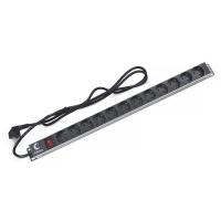 Cabeus PDU-12P-2EU Блок евророзеток для 19" шкафов, 12 розеток, 16 A, выключатель, шнур 2м, алюминиевый корпус, немецкий стандарт