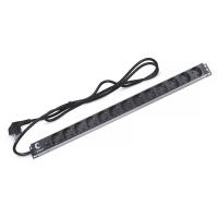 Cabeus PDU-13P-F-2EU Блок евророзеток для 19" шкафов, 13 розеток, 16 A, без выключателя, шнур 2м, алюминиевый корпус, немецкий стандарт