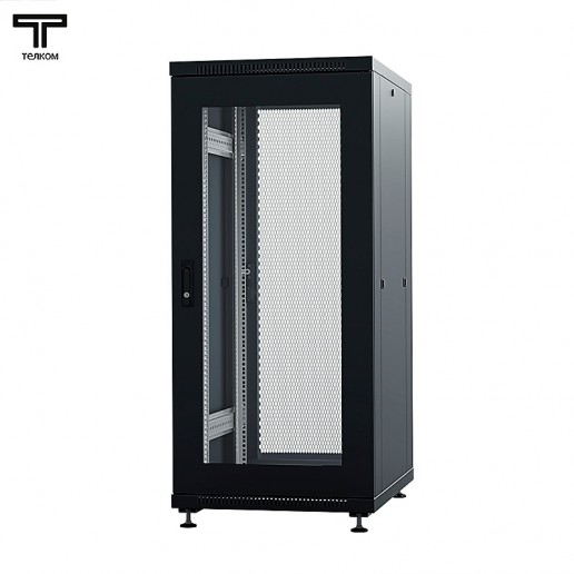 ТЕЛКОМ ТС-18.6.6-СП.9005М Шкаф напольный 18U 600x600x920мм (ШхГхВ) телекоммуникационный 19", передняя дверь стеклянная - задняя дверь перфорированная, цвет черный (RAL9005М) (5 мест)