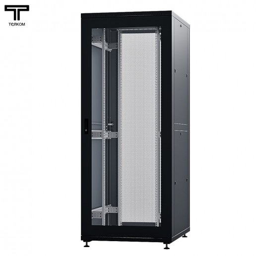 ТЕЛКОМ ТСМ-42.8.10-СП.9005М Шкаф напольный 42U 800x1000х1987мм (ШхГхВ) телекоммуникационный 19", передняя дверь стеклянная - задняя дверь перфорированная, цвет черный (RAL9005М) (5 мест)